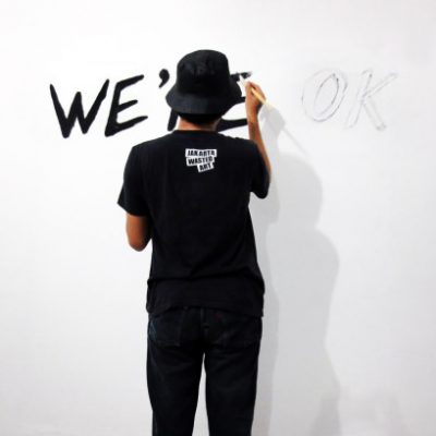 D day afternoon: Indra Ameng is writing on the wall - We're OK We're in Jogja